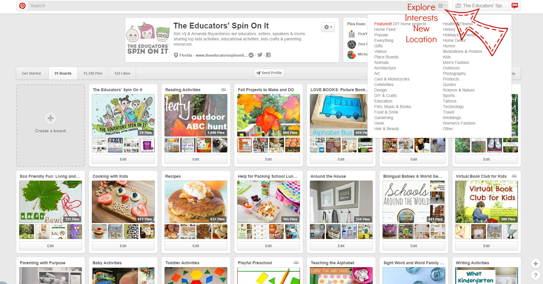 Explore Interest option on Pinterest new location 